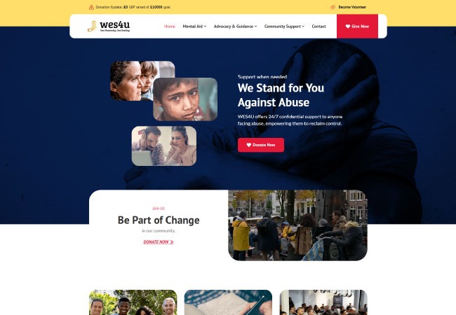 Portfolios 5 WES4U WordPress Site for UK Charity Cover Photo